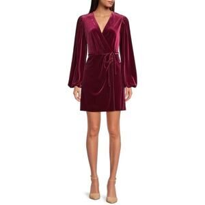 NWT Gianni Bini Leighton Merlot Red Velvet Long Sleeve Wrap Mini Dress